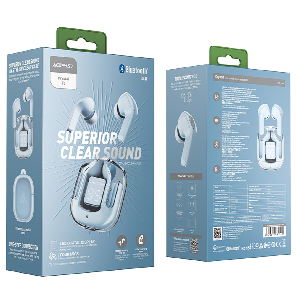 Brezžične slušalke Bluetooth Acefast T6, TWS, Modre