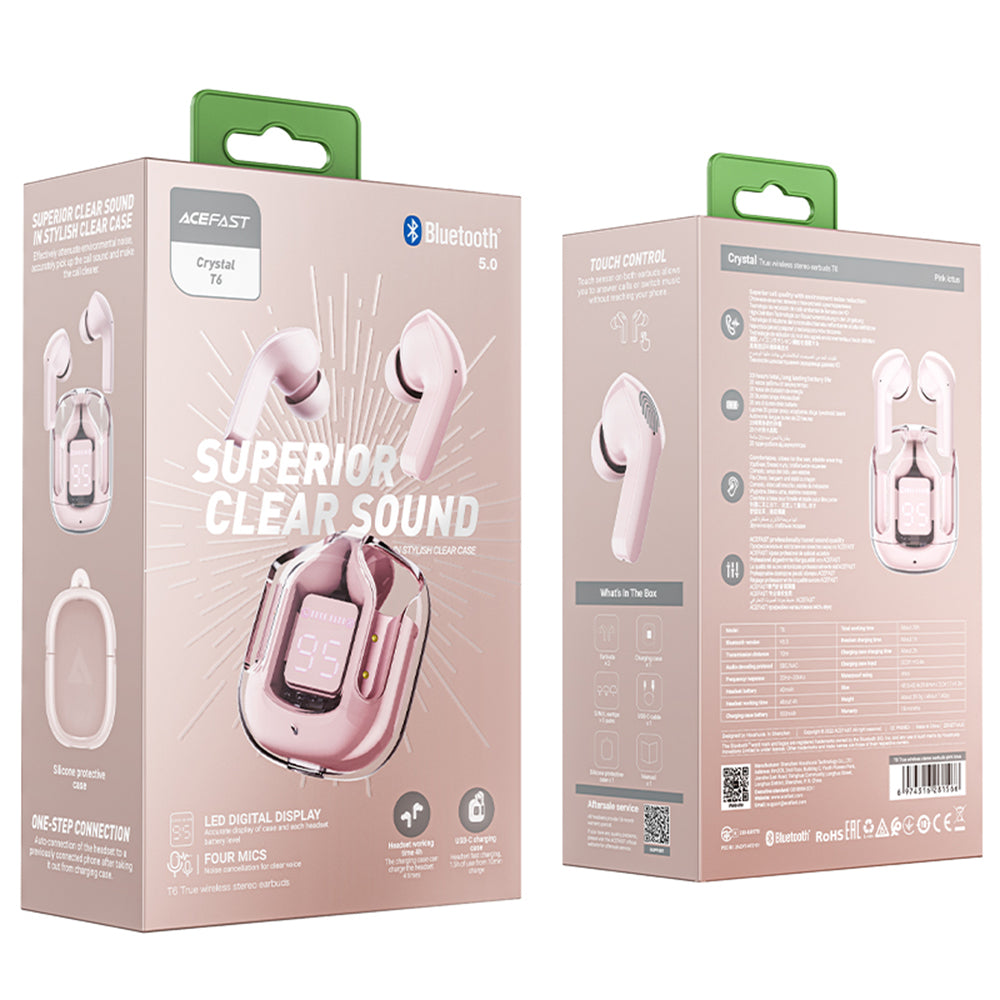 Brezžične slušalke Bluetooth Acefast T6, TWS, Roza