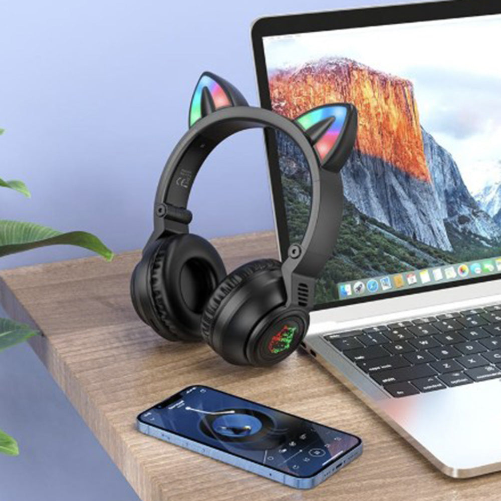 Brezžične slušalke Bluetooth Borofone BO18 Cat Ear, A2DP, Črna