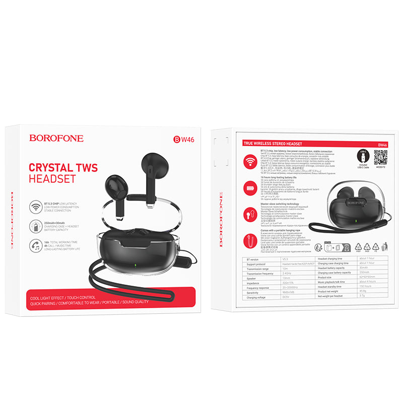 Brezžične slušalke Bluetooth Borofone BW46 Ice Flake, TWS, črne