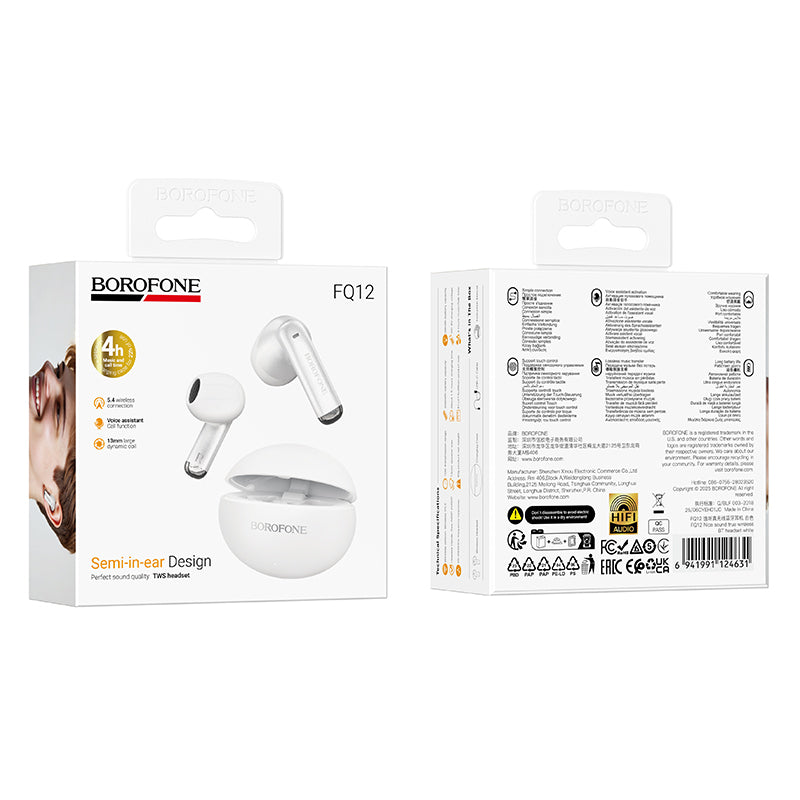 Bluetooth prostoročni Borofone FQ12 Nice, TWS, bel