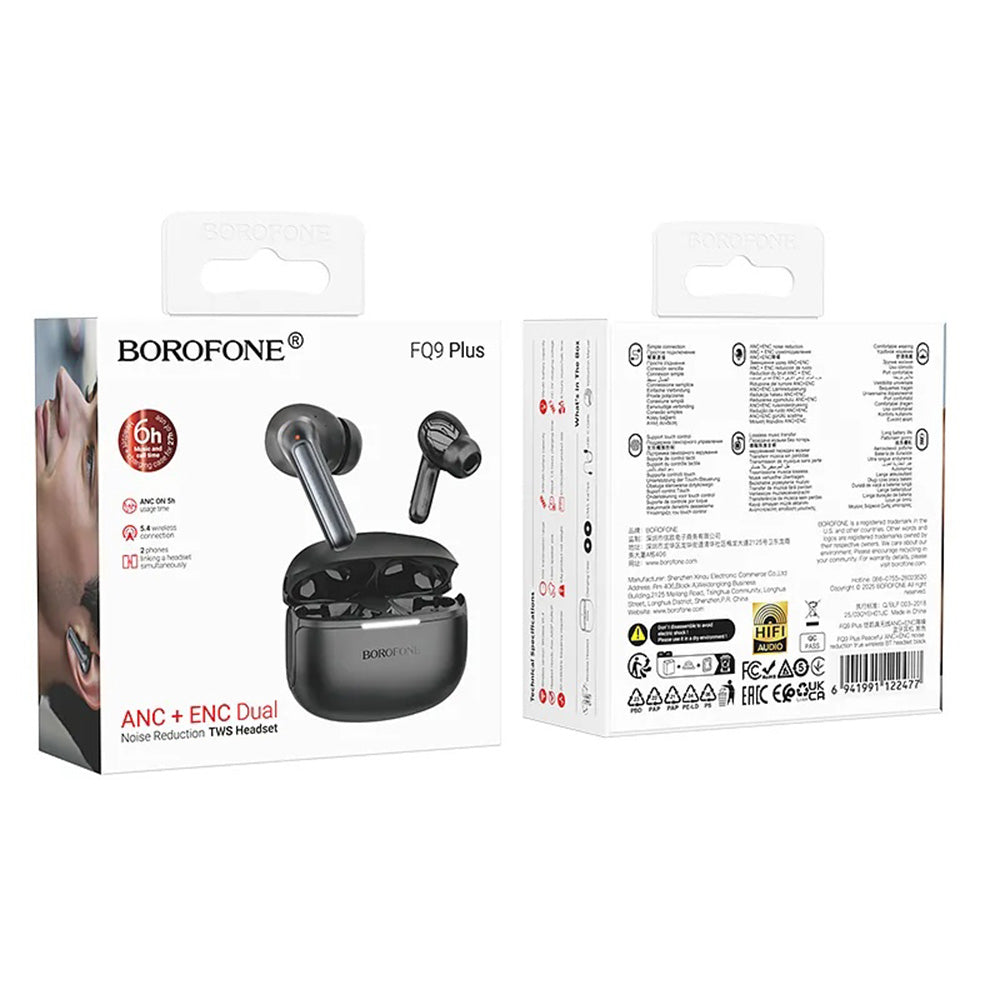Brezžične slušalke Bluetooth Borofone FQ9 Plus Peaceful, TWS, ANC, črne