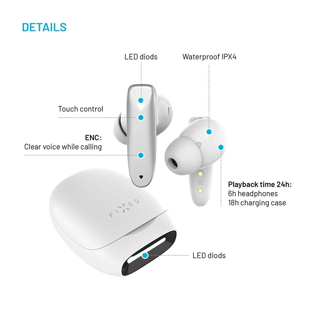 Brezžične Bluetooth slušalke Fixed Pods, TWS, bele