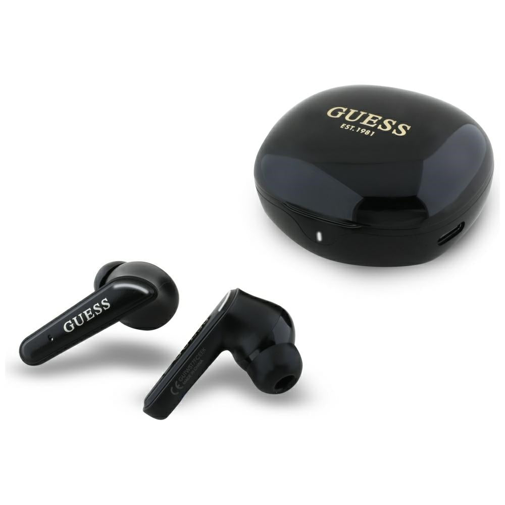 Handsfree Bluetooth Guess Flat Classic Logo Electroplated, TWS, Črn