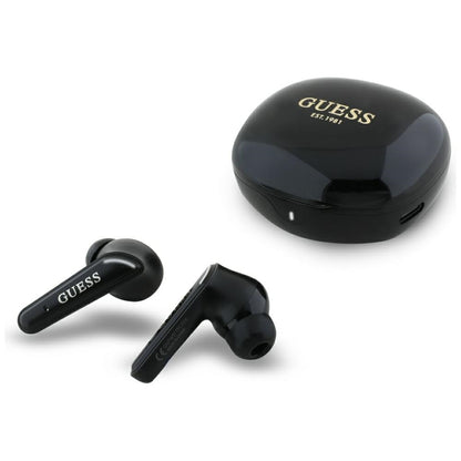 Handsfree Bluetooth Guess Flat Classic Logo Electroplated, TWS, Črn
