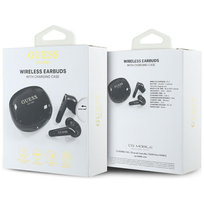 Handsfree Bluetooth Guess Flat Classic Logo Electroplated, TWS, Črn