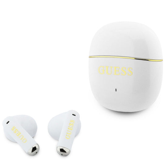 Brezžične slušalke Bluetooth Guess Glossy Gold Line Classic, TWS, bele barve