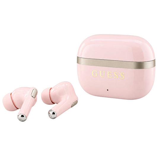 Brezžične slušalke Bluetooth Guess Glossy Gold Line Printed Classic Logo, TWS, rožnate