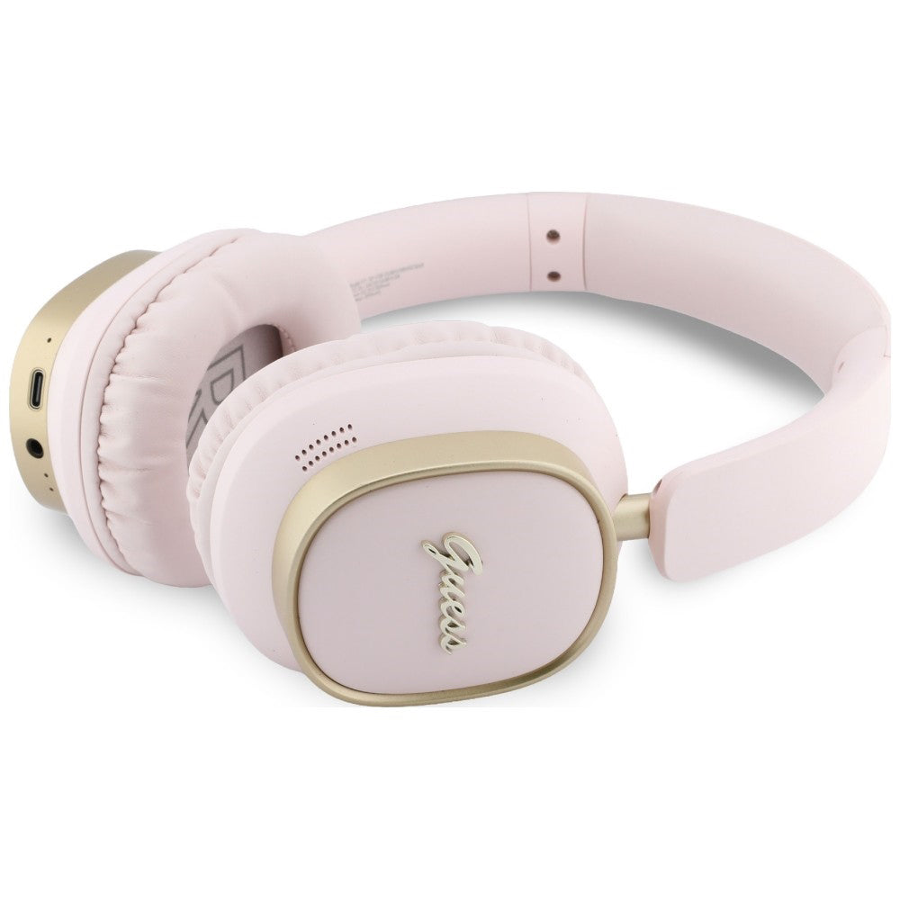 Brezžične slušalke Bluetooth Guess Rectangle Metal Script, A2DP, roza