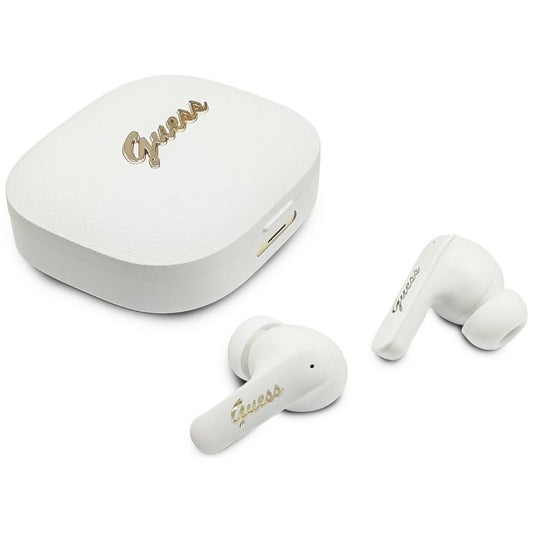 Brezžične slušalke Bluetooth Guess Script Metal Logo, TWS, Bela