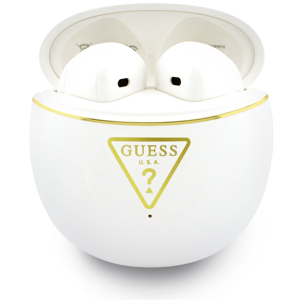 Brezžične slušalke Bluetooth Guess Script Print, TWS, Bela