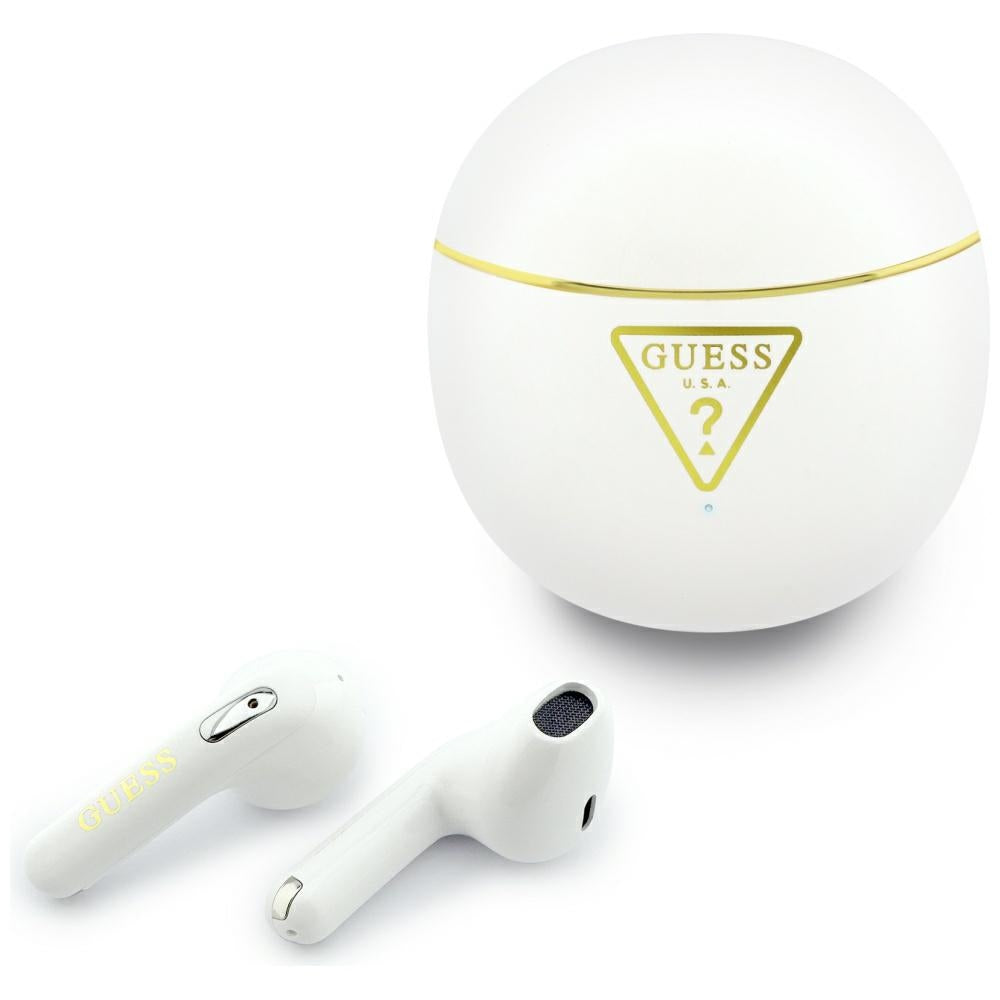 Brezžične slušalke Bluetooth Guess Script Print, TWS, Bela