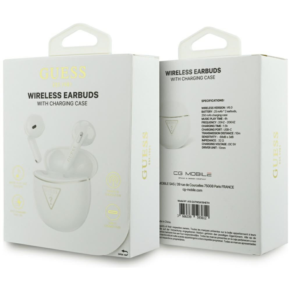 Brezžične slušalke Bluetooth Guess Script Print, TWS, Bela