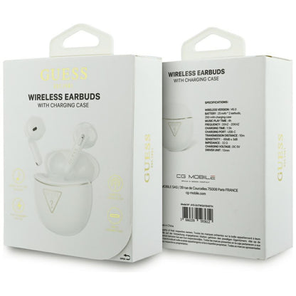 Brezžične slušalke Bluetooth Guess Script Print, TWS, Bela