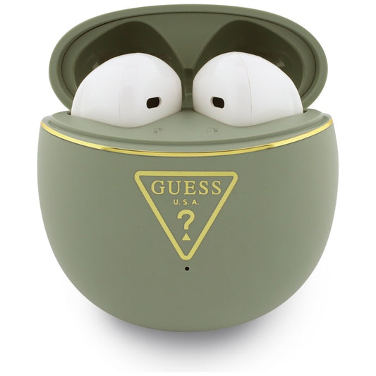 Brezžične slušalke Bluetooth Guess Script Print, TWS, Kaki
