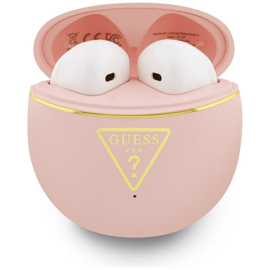 Brezžične slušalke Bluetooth Guess Script Print, TWS, Roza