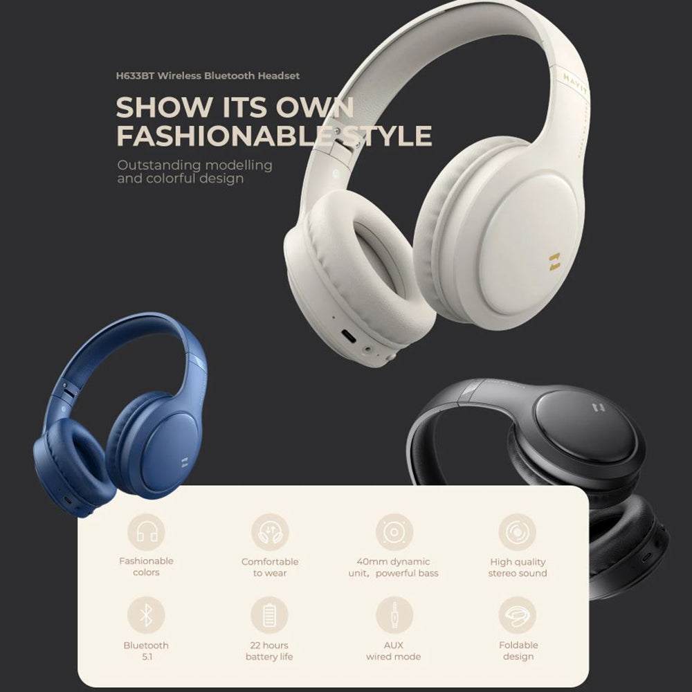 Brezžične slušalke Bluetooth HAVIT H633BT, Multipoint, A2DP, Modra