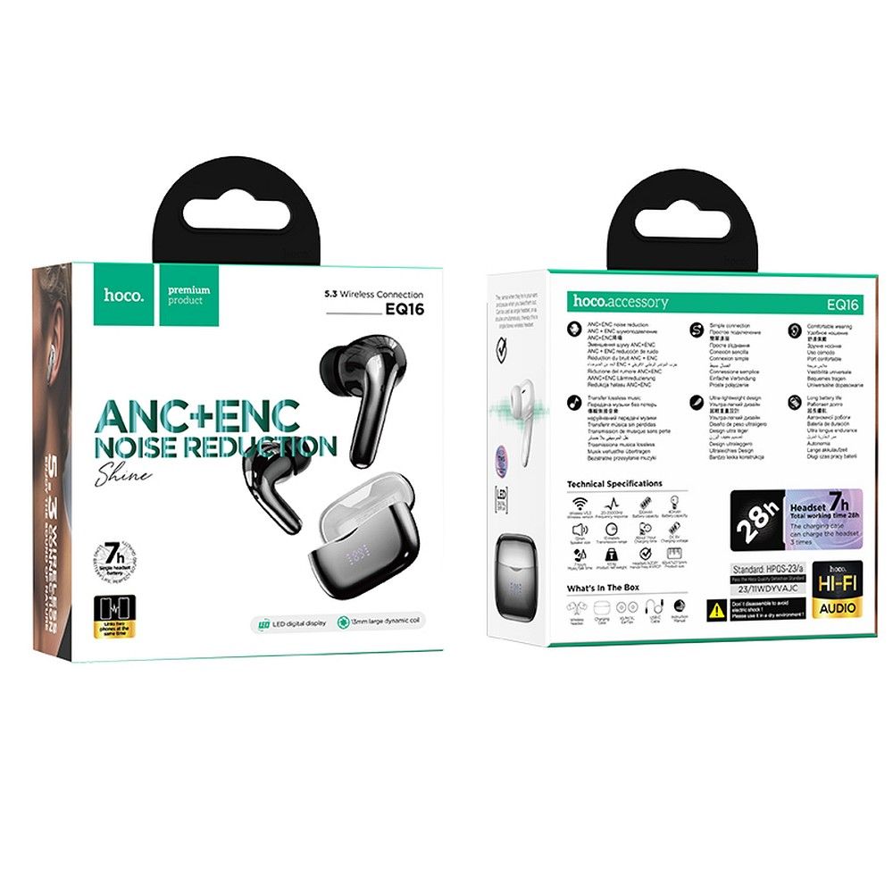 Brezžične slušalke Bluetooth HOCO EQ16, TWS, ANC, črne