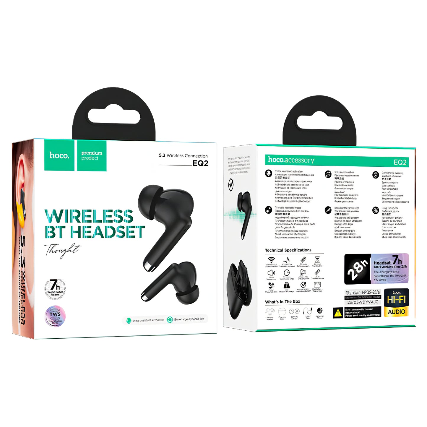 Handsfree Bluetooth HOCO EQ2, TWS, Črna