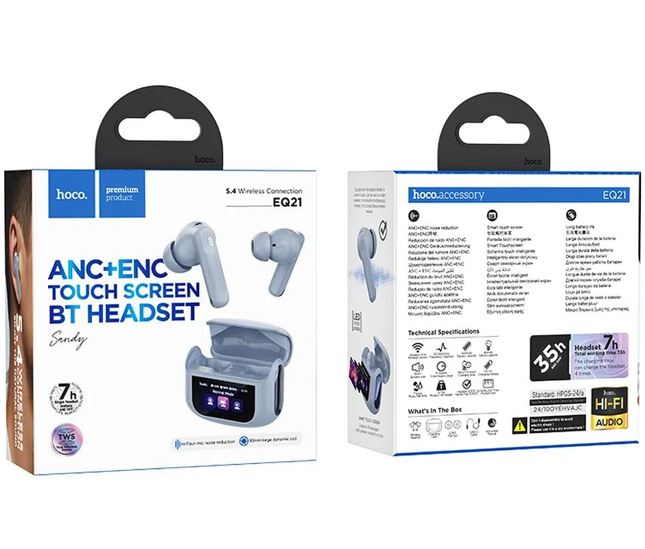 Brezžične slušalke Bluetooth HOCO EQ21, TWS, ANC, Modre