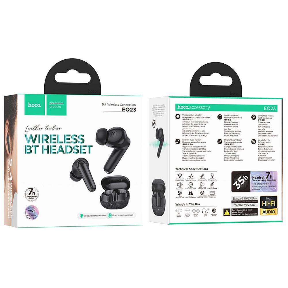Brezžične slušalke Bluetooth HOCO EQ23, TWS, črne