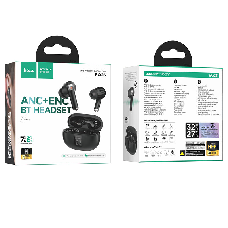 Brezžične slušalke Bluetooth HOCO EQ26, TWS, ANC, črne