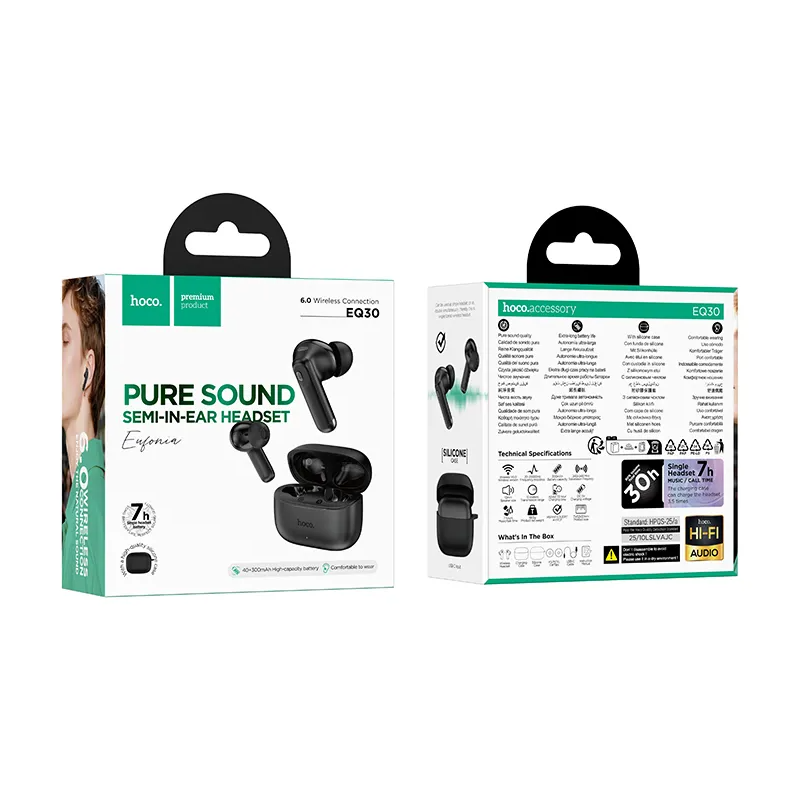 Brezžične slušalke Bluetooth HOCO EQ30, TWS, črne