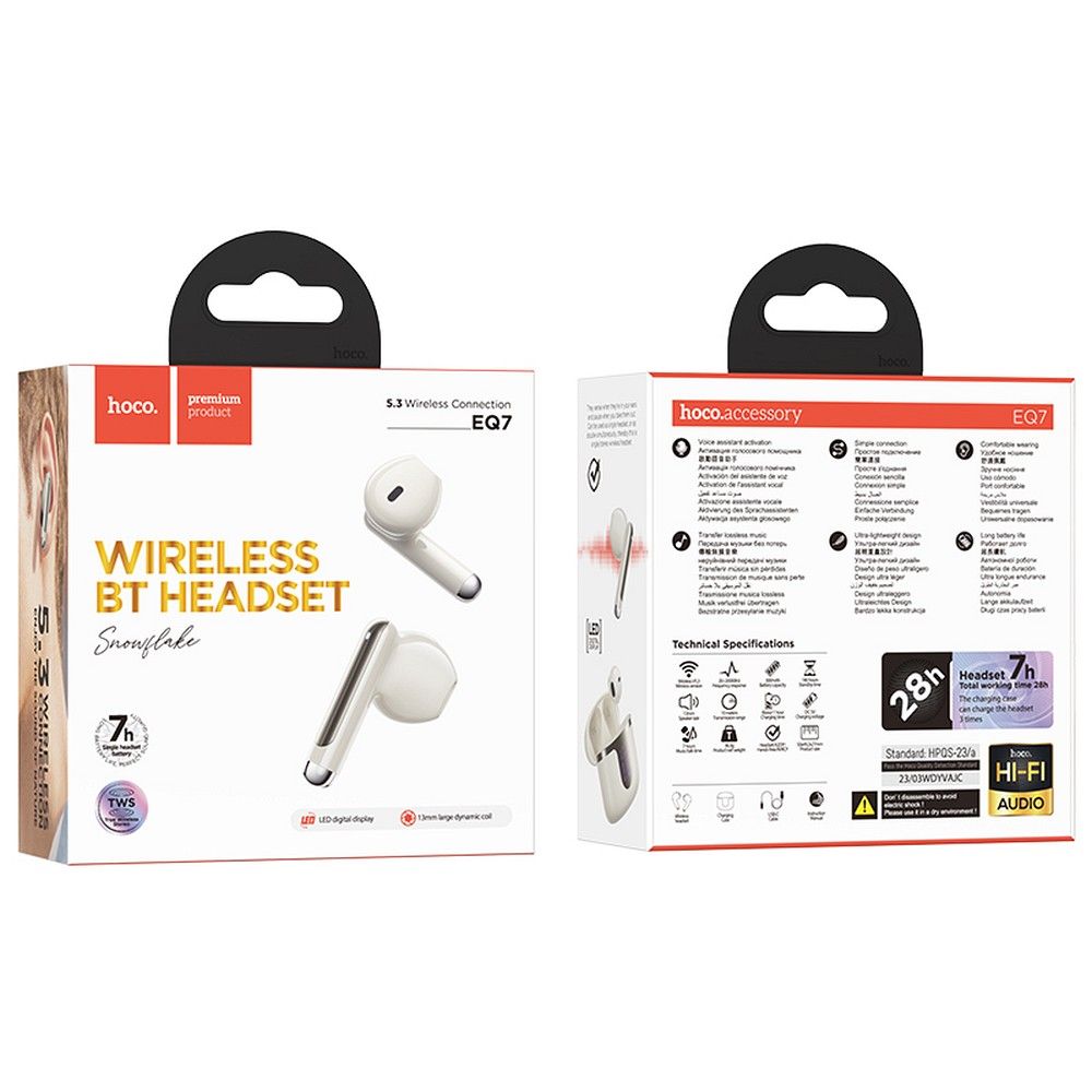 Brezžične slušalke Bluetooth HOCO EQ7, TWS, bele
