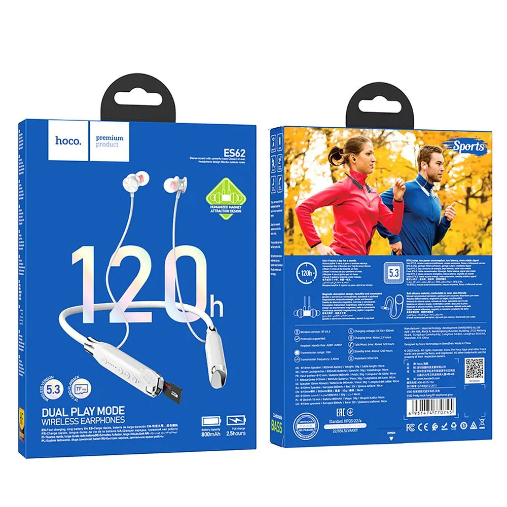 Brezžične slušalke Bluetooth HOCO ES62, A2DP, Sive