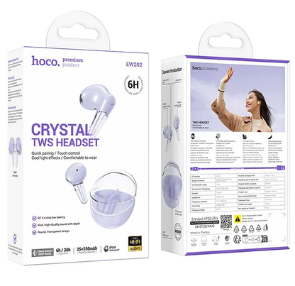Brezžične slušalke Bluetooth HOCO EW202, TWS, Vijolična