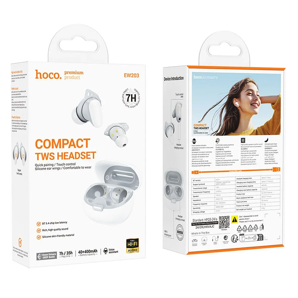 Brezžične slušalke Bluetooth HOCO EW203, TWS, bele