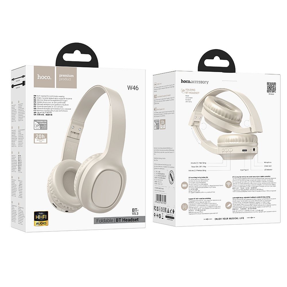 Brezžične slušalke Bluetooth HOCO W46, A2DP, bele