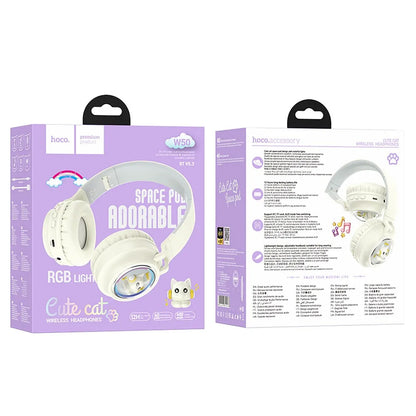 Brezžične slušalke Bluetooth HOCO W50 Kids Cute Cat, A2DP, Bela