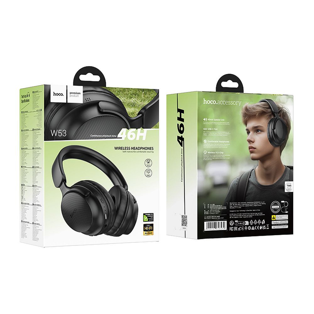 Brezžične slušalke Bluetooth HOCO W53, A2DP, črne