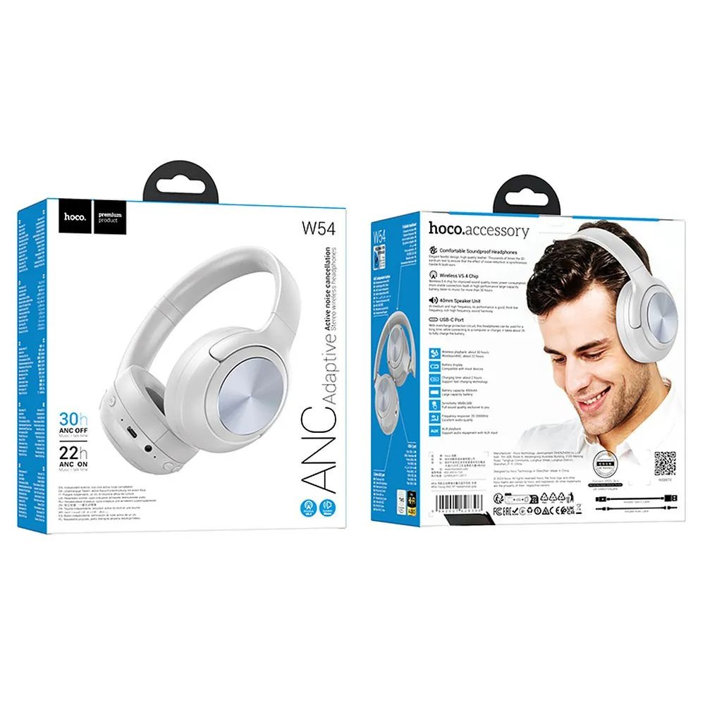 Brezžične slušalke Bluetooth HOCO W54, A2DP, ANC, sive