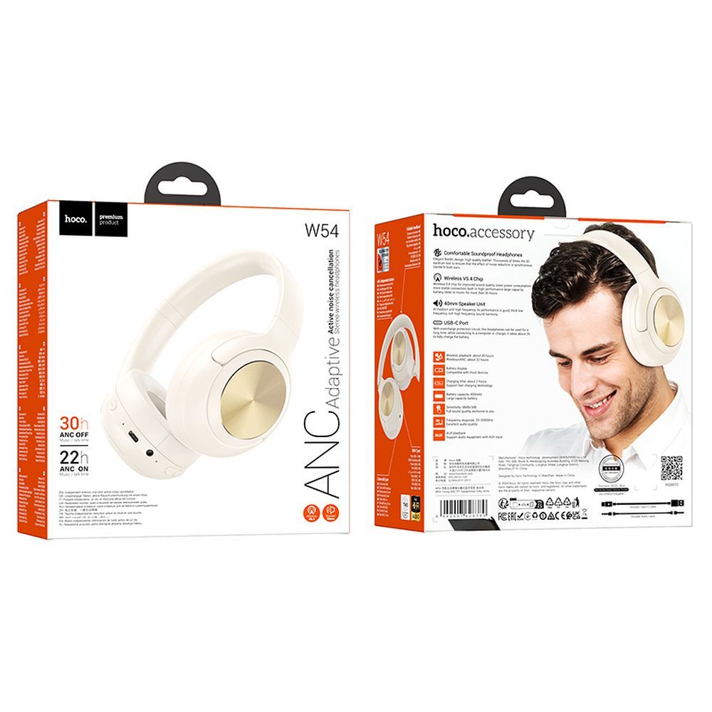 Brezžične slušalke Bluetooth HOCO W54, A2DP, ANC, bele