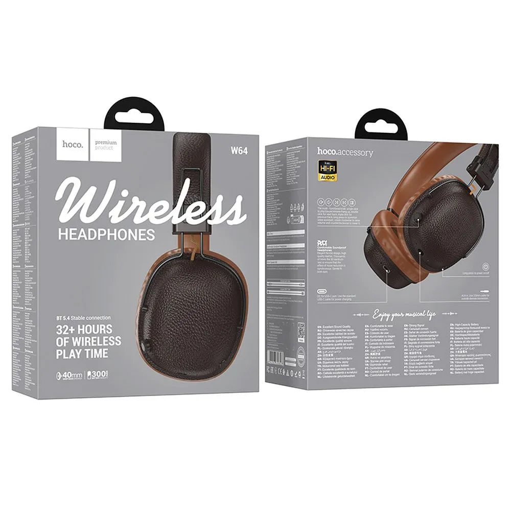 Brezžične slušalke Bluetooth HOCO W64, A2DP, rjave