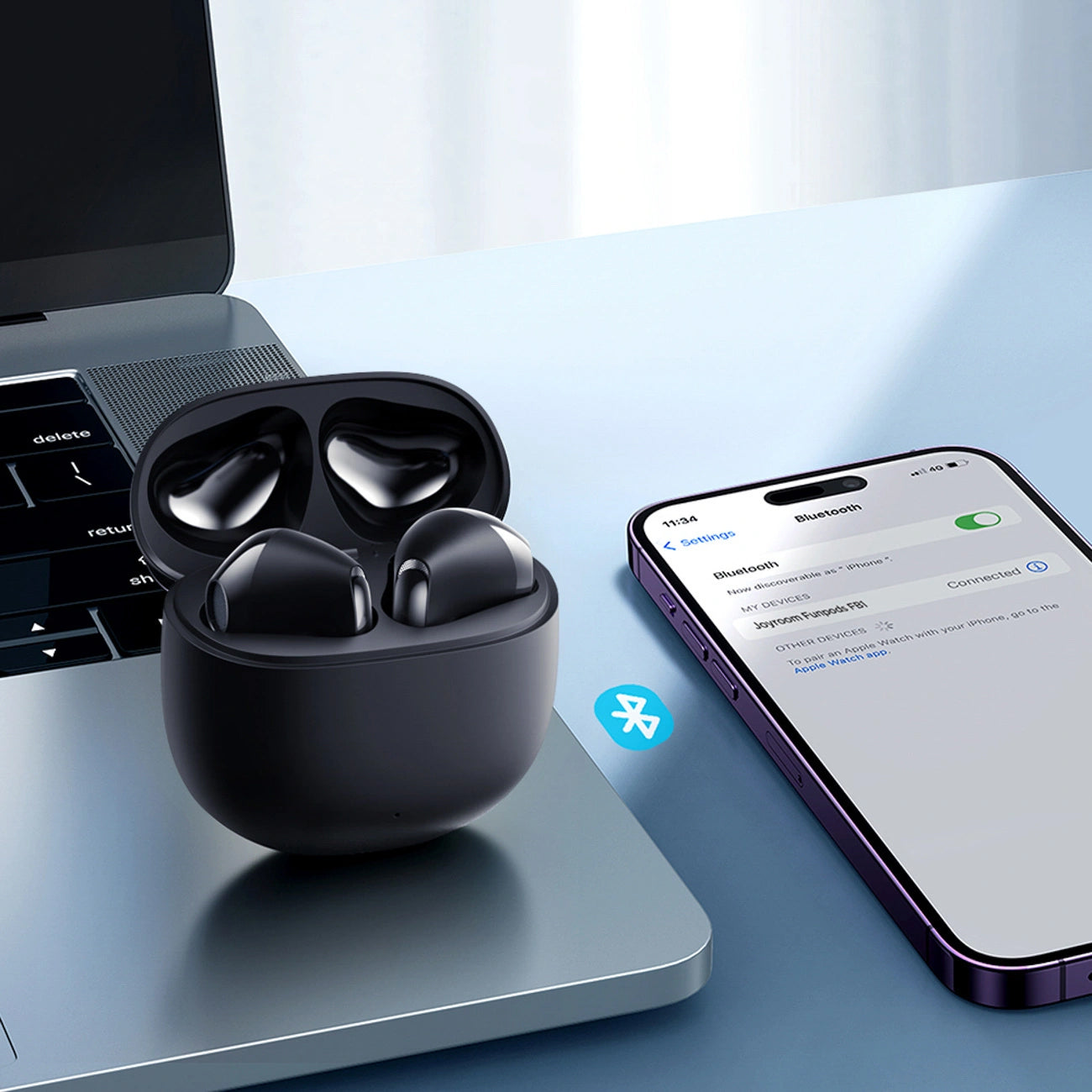 Brezžične slušalke Bluetooth Joyroom Funpods JR-FB1 Nova različica, TWS, Črne
