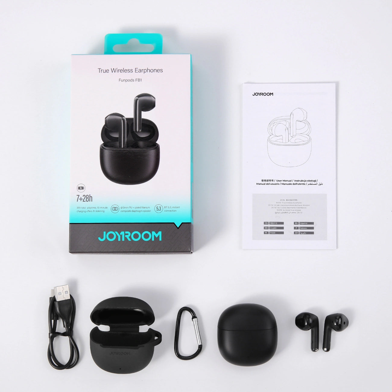 Brezžične slušalke Bluetooth Joyroom Funpods JR-FB1 Nova različica, TWS, Črne