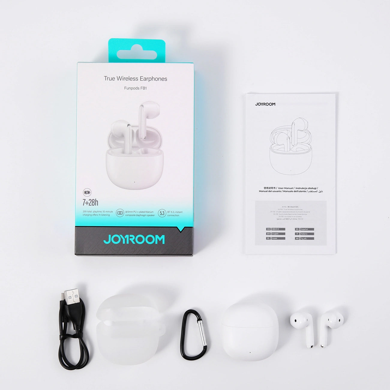 Brezžične slušalke Bluetooth Joyroom Funpods JR-FB1 Nova različica, TWS, Bela