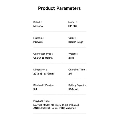 Handsfree Bluetooth McDodo HP-5821 T03, A2DP, ANC, Beige