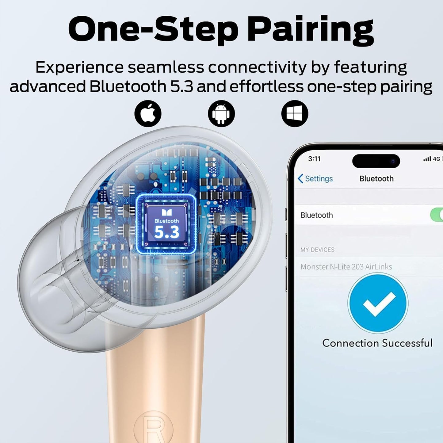 Bluetooth prostoročni Monster N-Lite 203 AirLinks, TWS, zlata