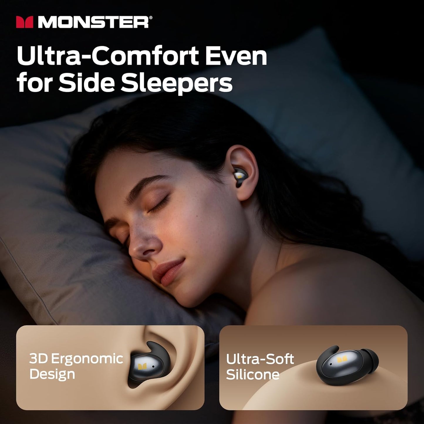 Bluetooth prostoročne slušalke Monster Sleep Ear100, TWS, črne
