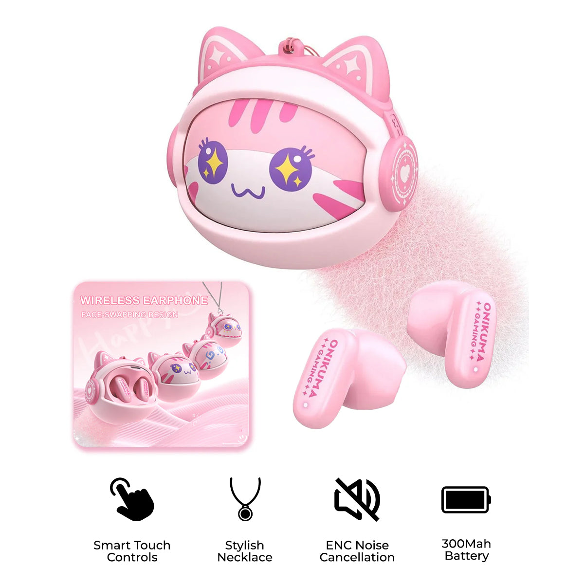 Bluetooth prostoročne slušalke Onikuma TX603, TWS, roza