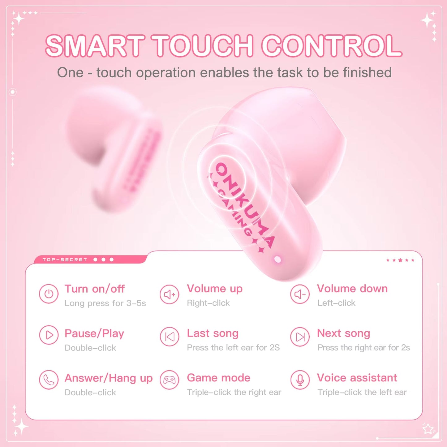 Bluetooth prostoročne slušalke Onikuma TX603, TWS, roza