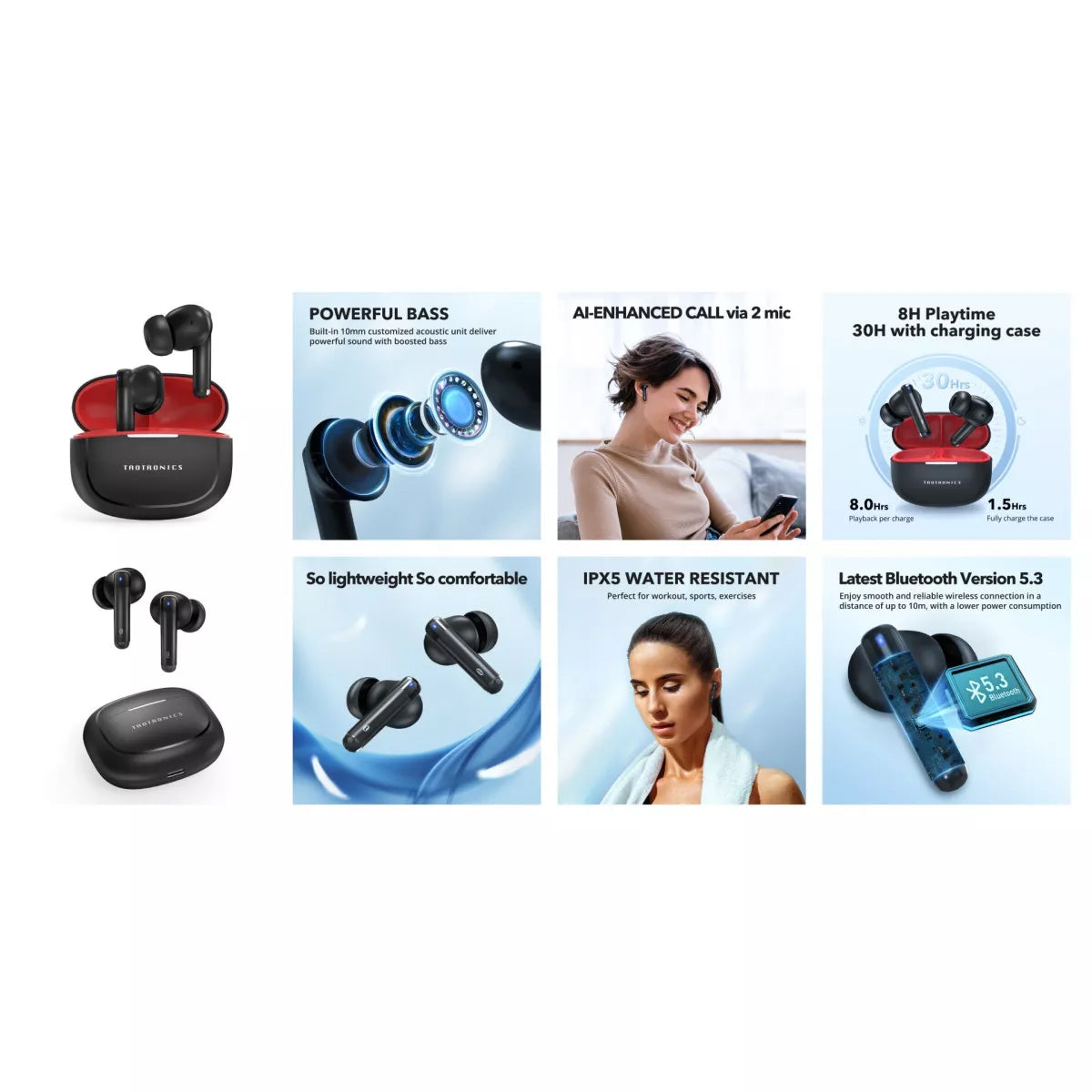 Bluetooth prostoročne slušalke TaoTronics TT-BH1120, TWS, črne