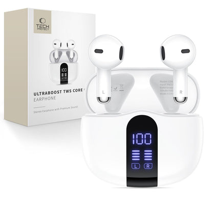 Bluetooth prostoročni Tech-Protect Ultraboost Core G2, TWS, bela