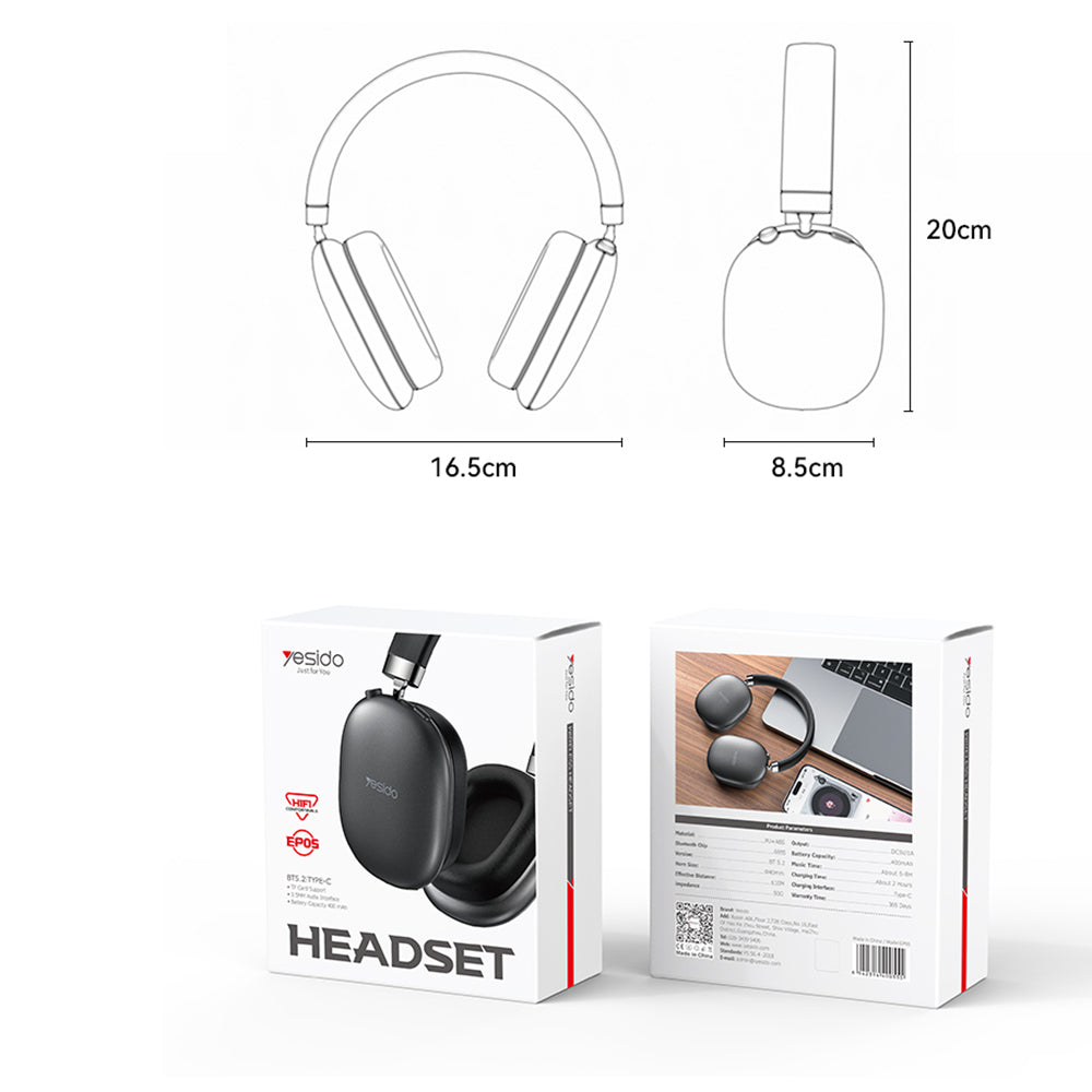 Handsfree Bluetooth Yesido EP05, A2DP, ANC, Črna