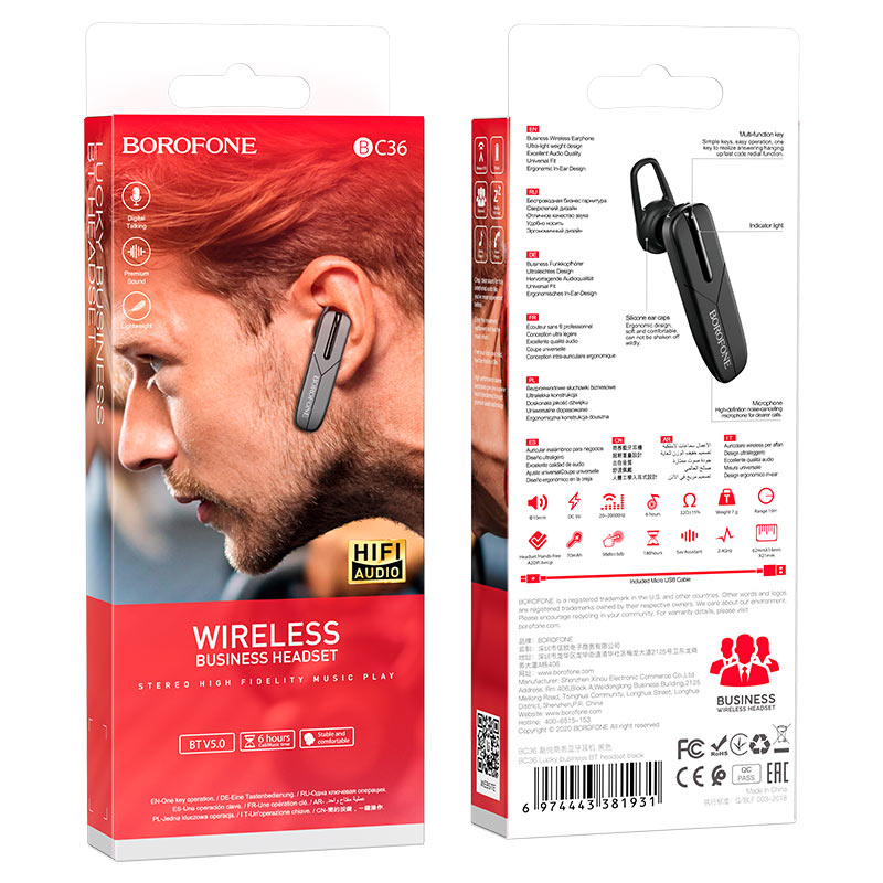 Slušalke Bluetooth BC36 Lucky, A2DP, črne