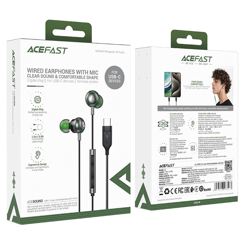 Handsfree USB-C Acefast L5, 1.2m, črna